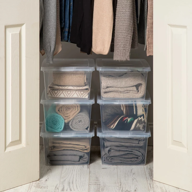 

17 Quart Plastic Stackable Closet Storage Box - Clear - Set of 6