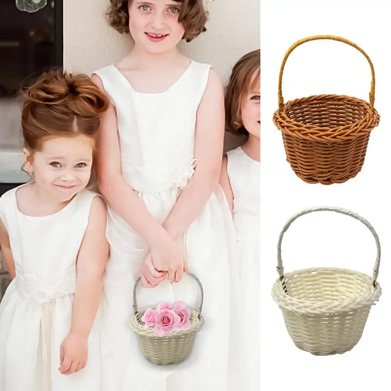 

Wedding Flower Girl Baskets Rattan Basket for Flowers Flower Basket with Handle DIY Basket for Flowers Woven Storage Basket