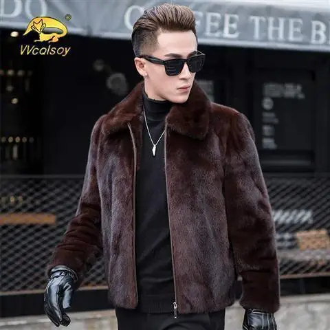 2022 Autumn Winter New Men's Faux Mink Fur Coat Lapel Thick Warm Jackets Fashion Mens Eco-Friendly Faux Fur Coats Jackets L49 images - 6