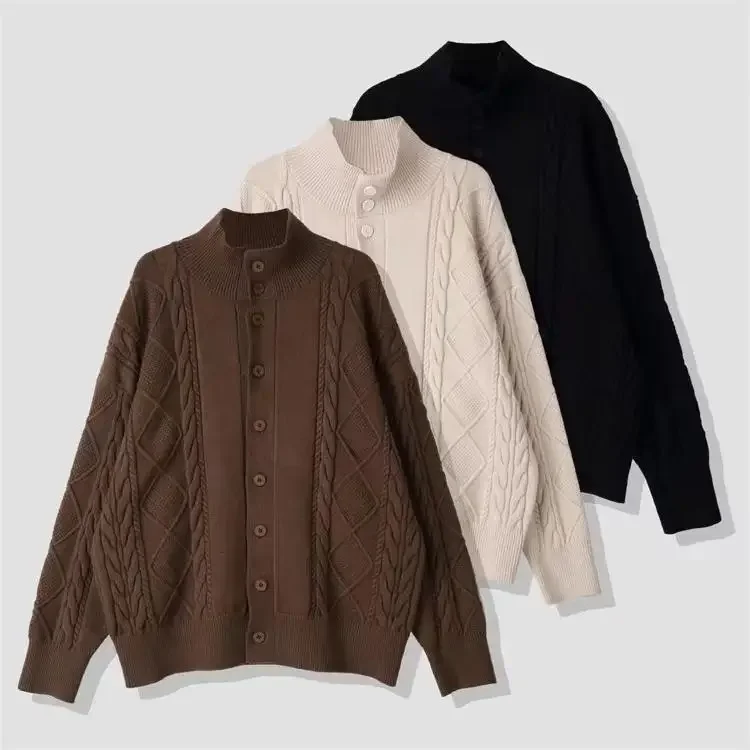 Осенне-зимний вязаный кардиган с воротником-стойкой мужской свободный