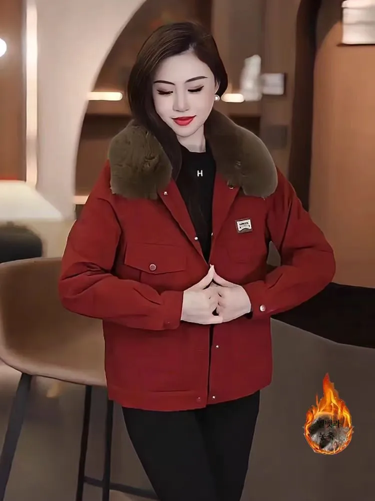 Женская утолщенная парка на флисовой подкладке осень-зима 2023 новая маленькая