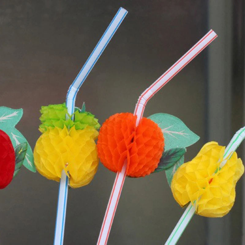 

50pcs/lot 24cm 3D Fruit Cocktail Straws Paper Straws Umbrella Drinking Party Bar Decoration Party Supplies Color Assorted