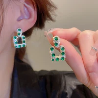 brand luxury square green stone dangle earrings for women shiny cubic zirconia stud earrings 2022 trendy delicate%c2%a0party jewelry