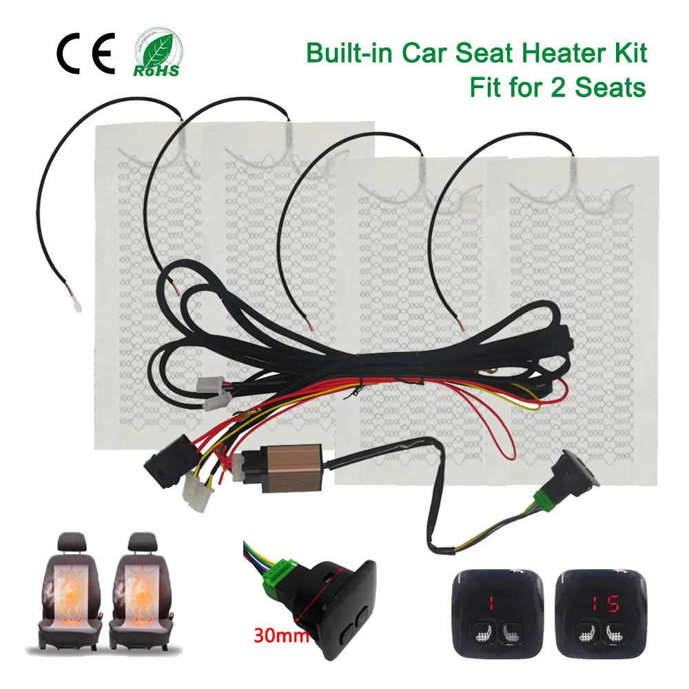 

Built-in Car Seat Heater Kit Universal 12V Carbon Fiber Heating Pads 5 Levels Digital Display Control Switch System Fit 2 Seats