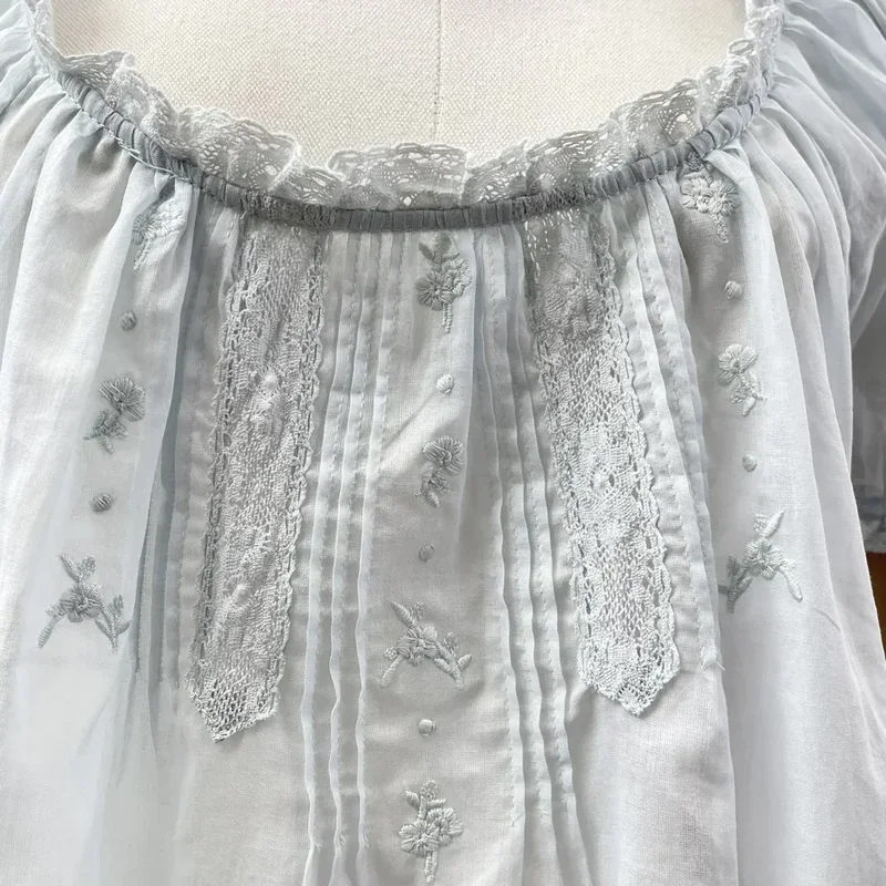 Небесно-Голубой 2024 женские милые универсальные складки с пышными рукавами