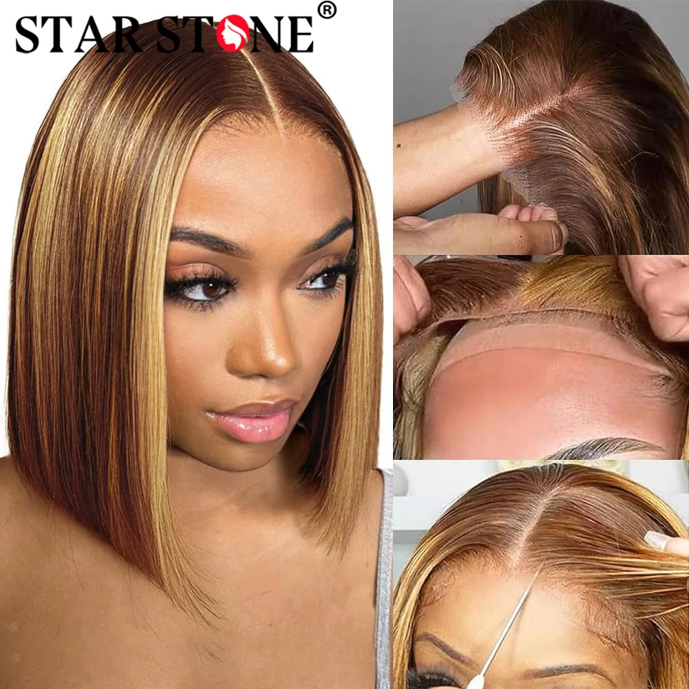 Медовый блондин Бесклеевые парики Готовые к ношению 6X4HD Парик шнурка Выделите