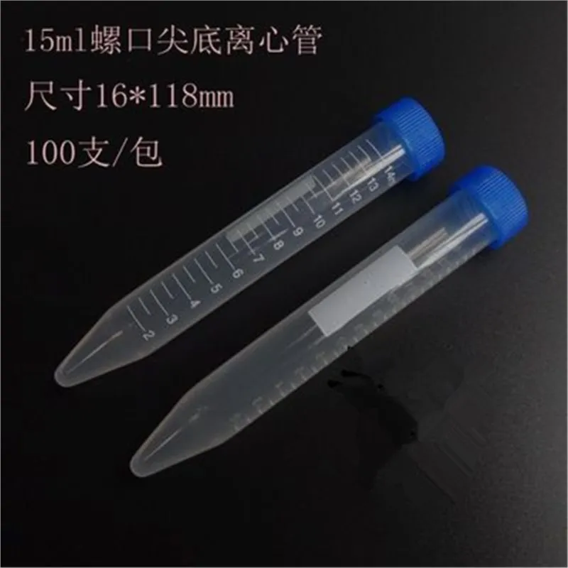 

LOT 100 Scale line 15ml Laboratory Plastic Centrifuge tube V-bottom with screw cap For Sample Specimen