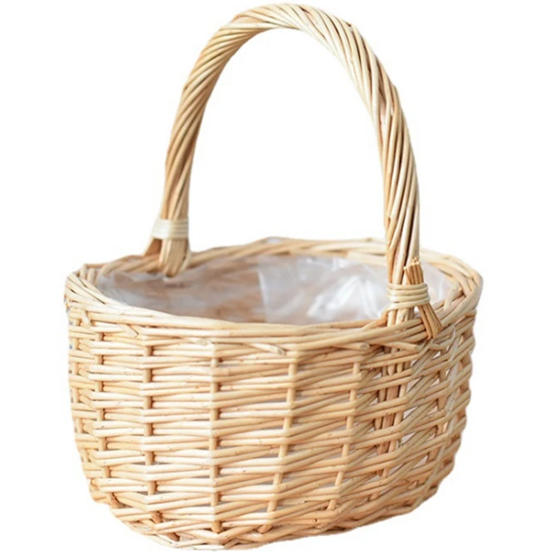 

Flower Basket Wicker Handheld Basket Flower Arrangement Green Plant Woven Egg Basket Storage Basket