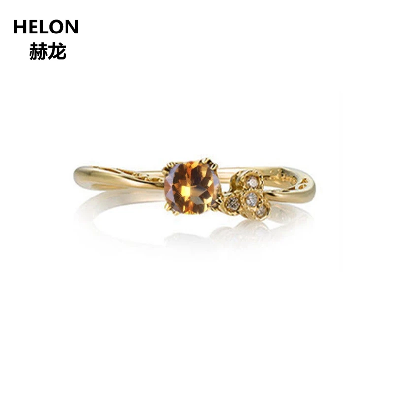 

Обручальное кольцо с натуральными бриллиантами женское, однотонное свадебное кольцо из желтого золота 14 к, с цитрином круглой огранки 4 мм, модные ювелирные украшения в стиле ретро