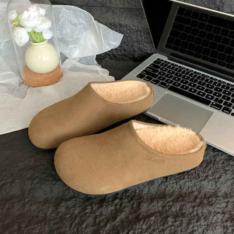 Обувь Зимние женские тапочки Меховые шлепанцы Pantofle Slides Cover Toe Плюшевые туфли на