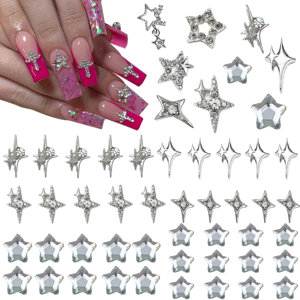 110 шт. серебряные подвески для ногтей в виде пятицветной звезды
