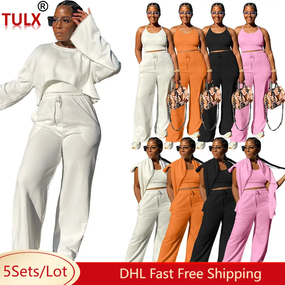 

Женский спортивный костюм из 3 предметов, пуловер с длинным рукавом и жилет, брюки с широкими штанинами, Осень-зима 8477