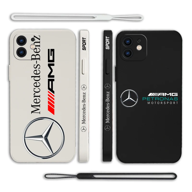 

Luxury Car Mercedess A-AMG Phone Case For iPhone 14 13 12 11 Pro Max Mini X XR XS MAX SE20 8 7 Plus 6 6S Plus with Hand Strap