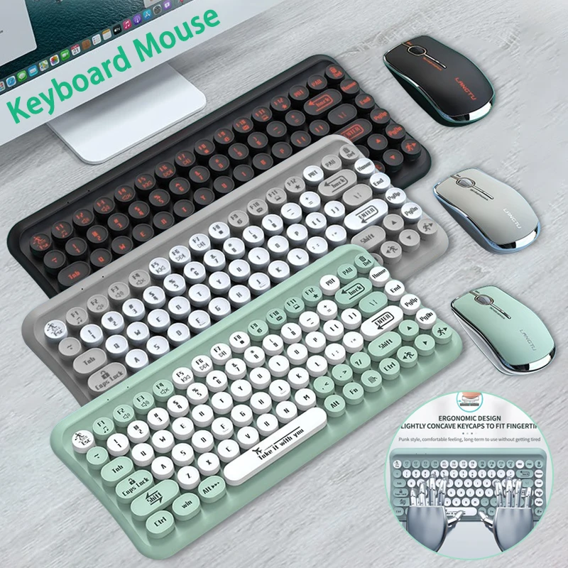 Беспроводная Bluetooth клавиатура и мышь 85 клавиш портативная двухцветная в стиле