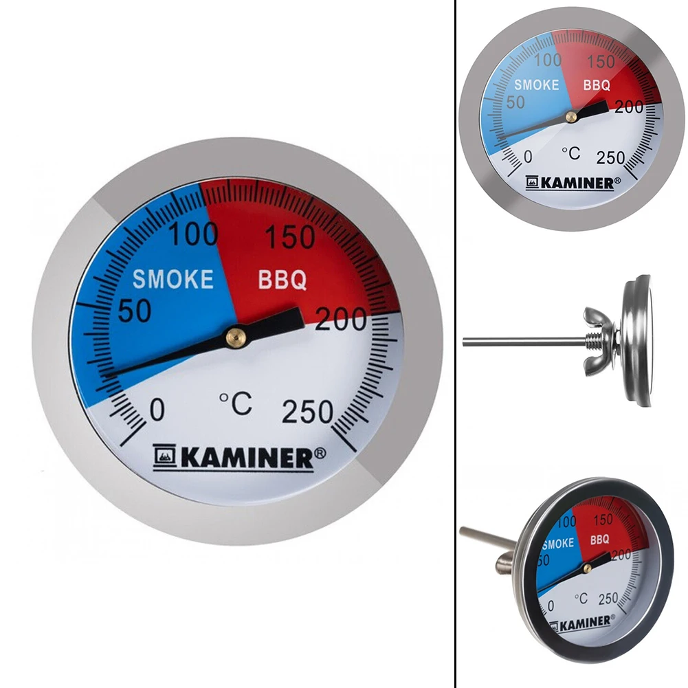 

BBQ Grill Thermometer Stainless Steel Analogue Smoker Gas Grill Smoker Built-In Lid 0°C To 250°C BBQ Tools Oven Thermometer