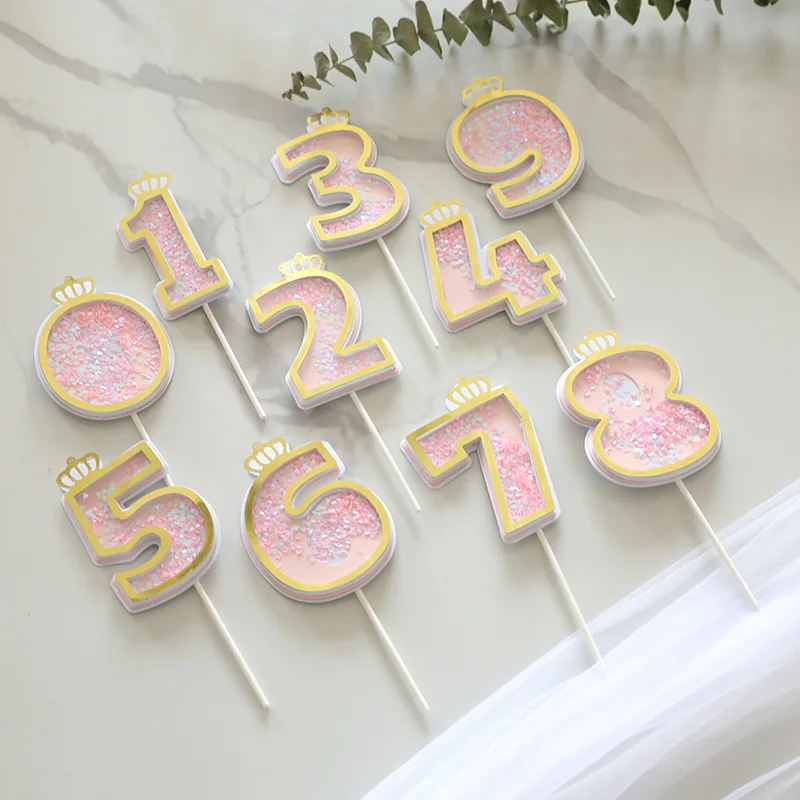 New Sequins Digital Birthday Number Cake 0 1 2 3 4 5 6 7 8 9 Cake Topper Girls Boys Baby Party Supplies Decoration