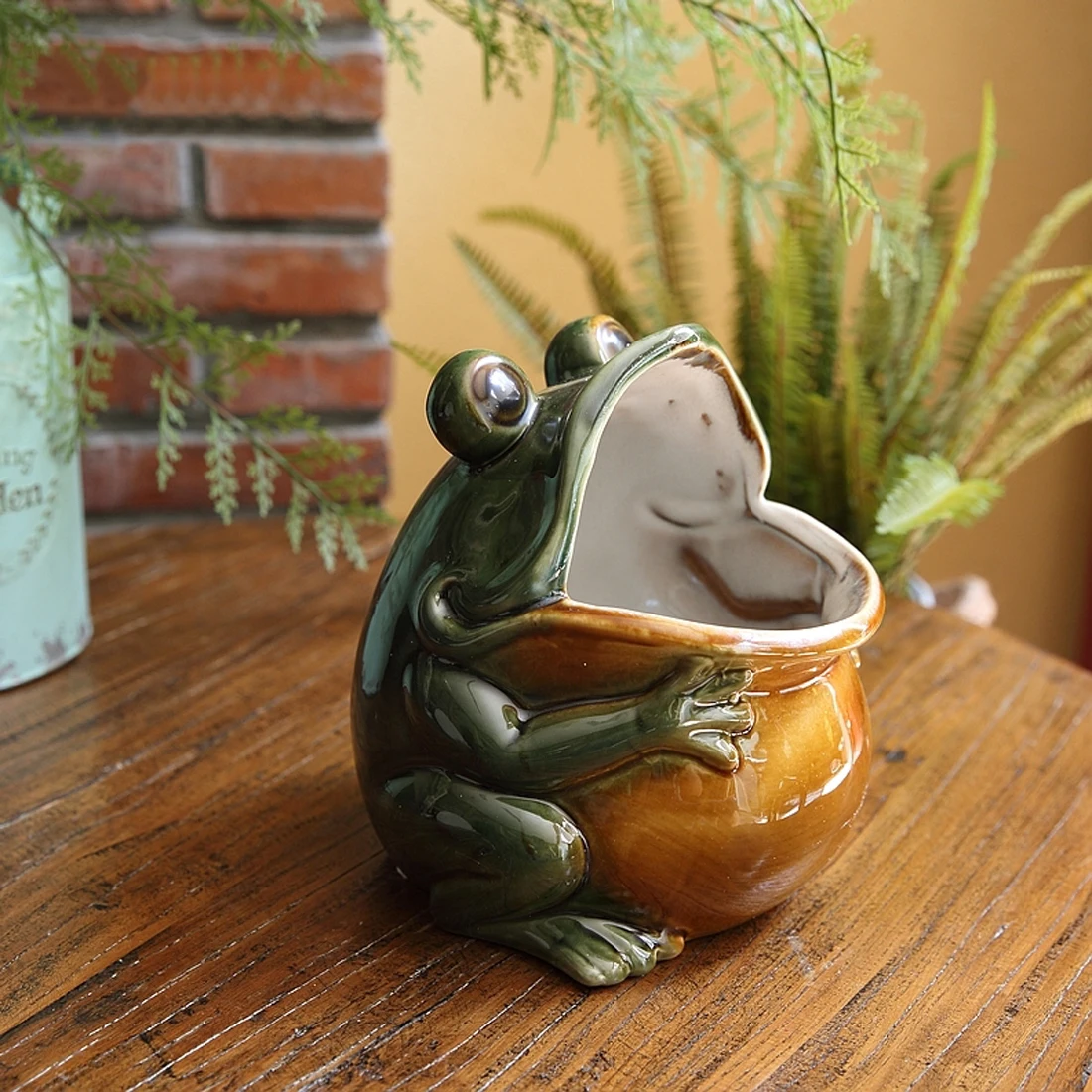 Creative Big Mouth Frog Foyer Lucky Savings Tank Hydroponic Flower Pot Pen Holder Storage Living Room Decoration Ornaments