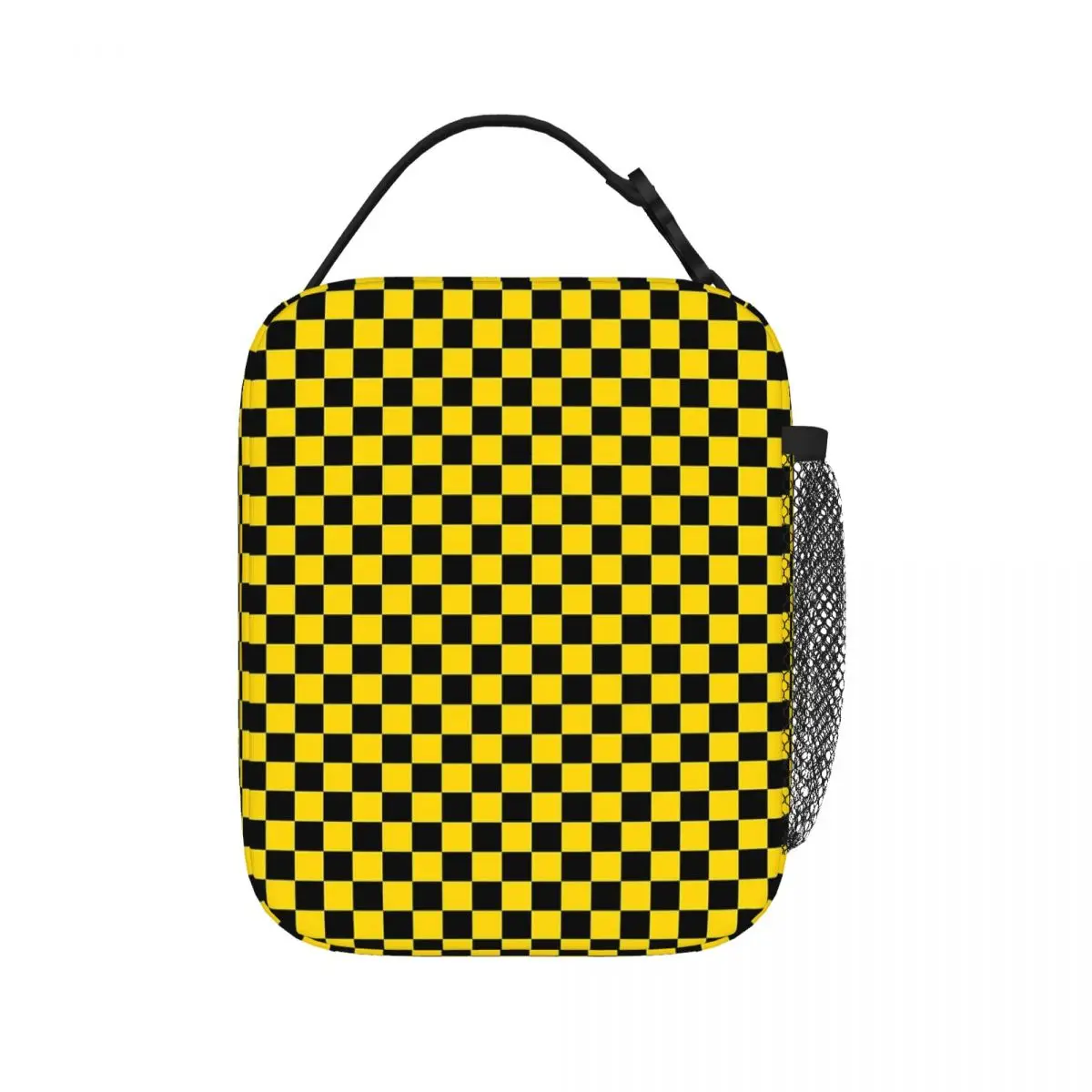 

Black And Yellow Checker Pattern Insulated Lunch Bags Resuable Picnic Bags Thermal Cooler Lunch Box Lunch Tote for Woman Kids