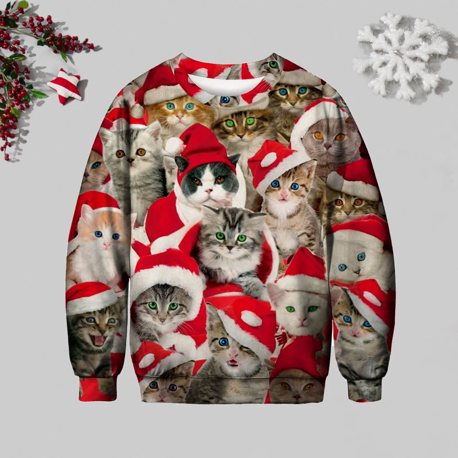 

Women Christmas Sweatshirt Cat Funny Printed Long Sleeve Fashion Casual Top Hoodie Ropa De Mujer Winter Clothes Hoodie New