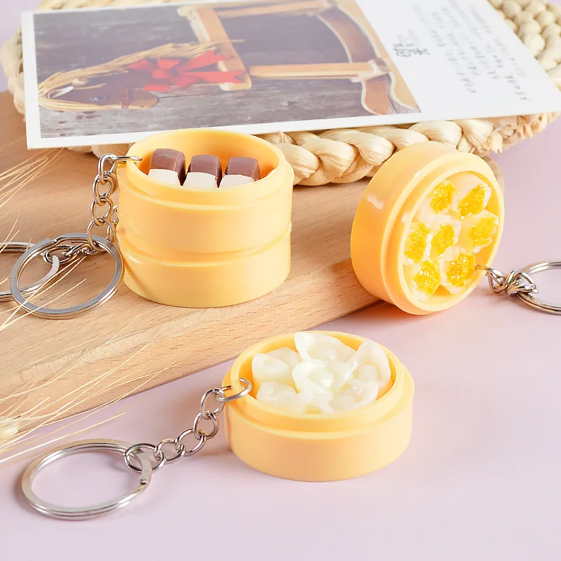 

Брелок для ключей с имитацией китайского завтрака, модная мини-пароварка, пельмени для еды, симпатичная модель автомобиля Xiaolongbao, подвеска для сумки