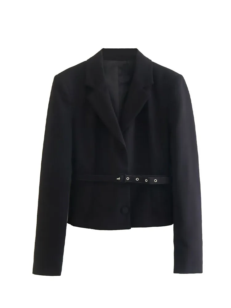 

Women 2022 Autumn New Casual Fashion belt decoration Slim fit Blazer Vintage Long Sleeve Female Outerwear Chic Femme