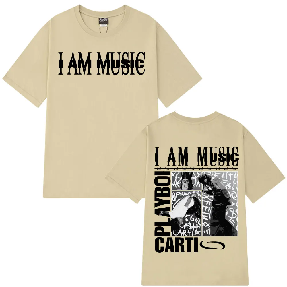 Фото Рэпер Playboi Carti I Am Music 2025 Tour Футболка Высокого качества Панк Футболки Мода Мужчины Женщины Хип-Хоп Мужчины Свободная Хлопковая Футболка №3