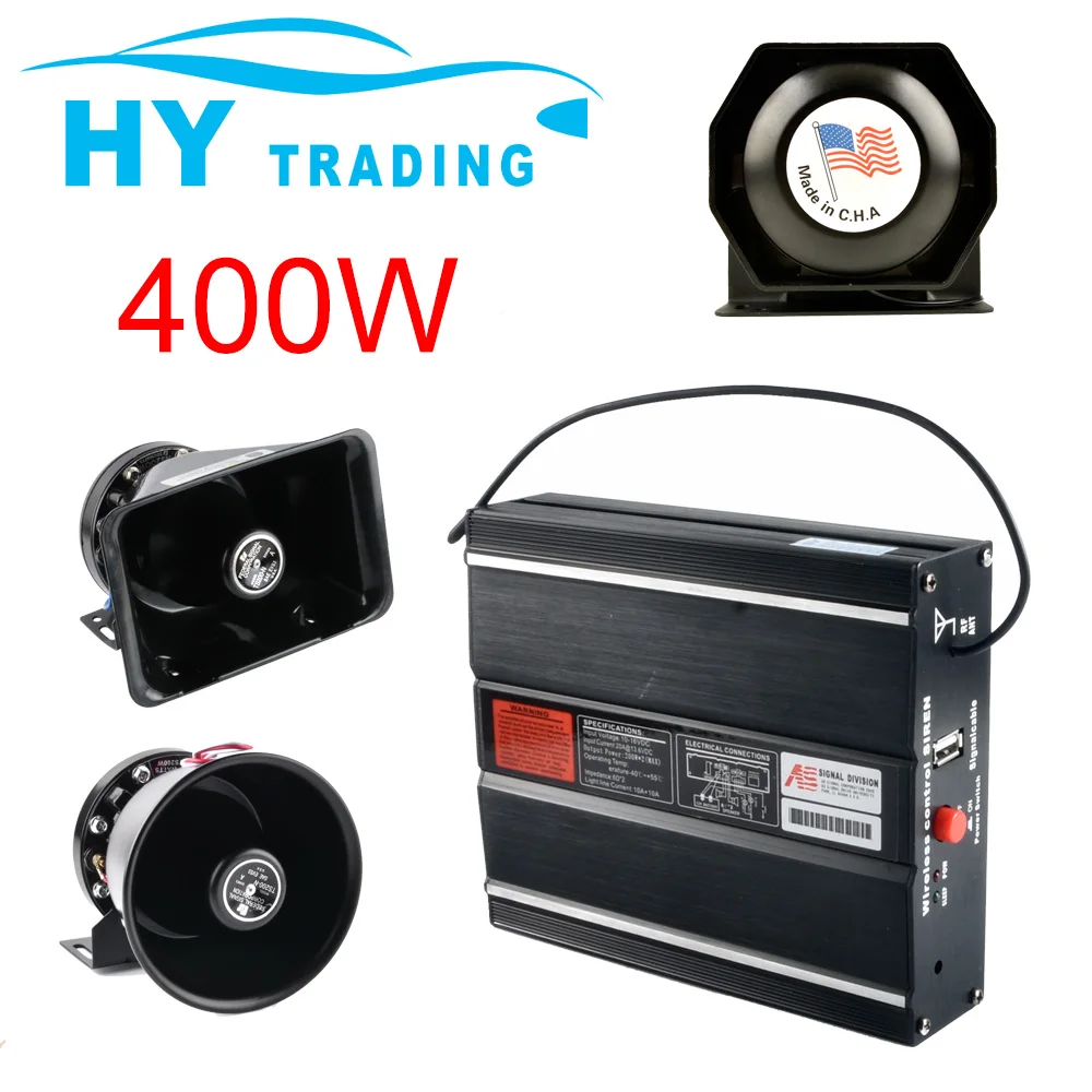 

400W 10 Sound Wireless Car Siren Spealer and Truck Warning Alarm Police Ambulance Emergency Electronic Horn Kit PA MIC System