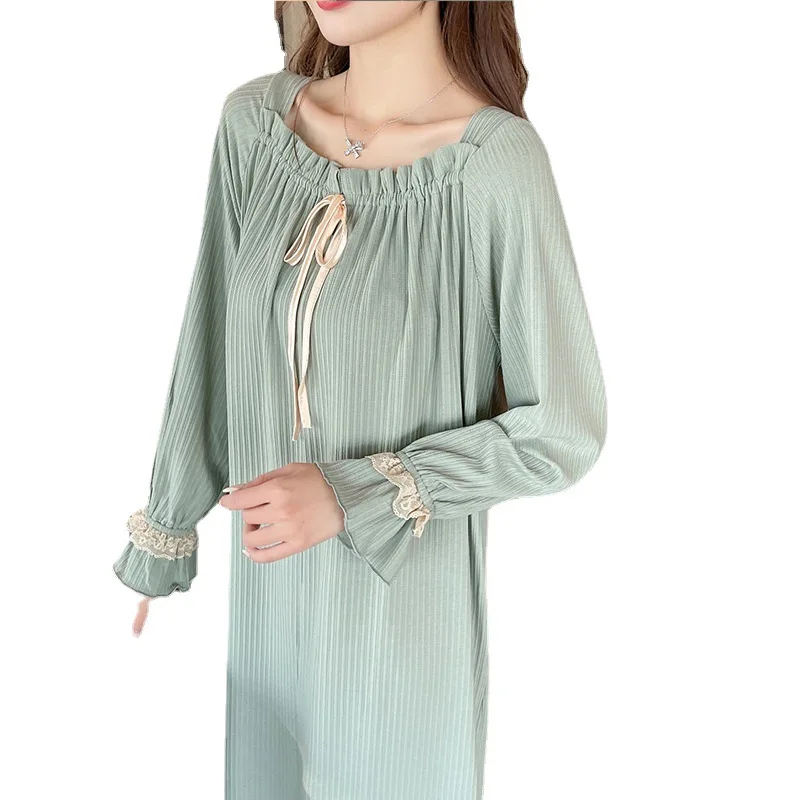 Nightdress Women's Spring Long Sleeve 2022 New Palace Princess Style Simple Fashion Sweet Long Skirt Home Clothes Lady Nightgown