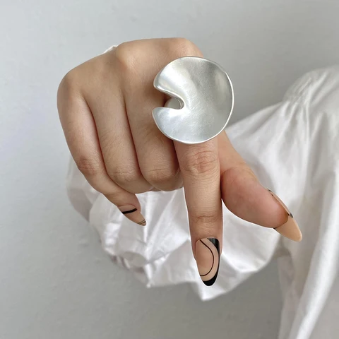 Женское кольцо с серебряным покрытием Amorcome, крупное регулируемое кольцо с геометрическим рисунком, Ювелирное Украшение