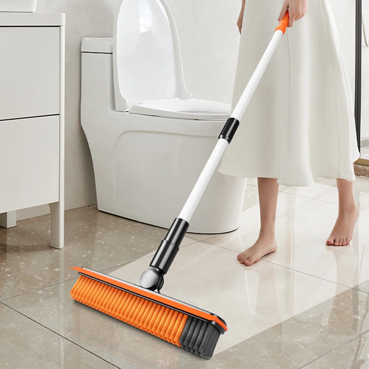 

Floor Scrub Brush Adjustable Long Handle Floor Scraper Brush with V-Shaped Bristles Flexible Scrape and Cleaning Brush for Floor