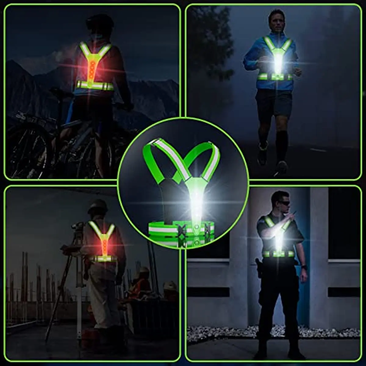 ConKrian LED Reflective Vest USB Rechargeable Running Gear Night Light up Vest Safety Gear Adjustable Elastic Size Night Runnin enlarge