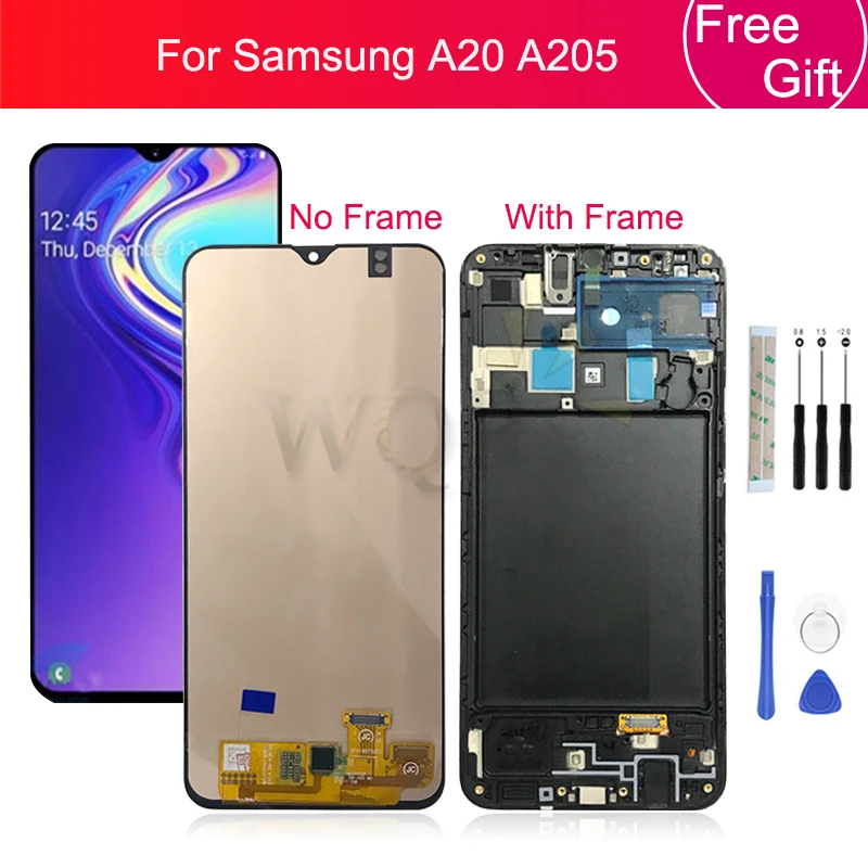 ЖК-дисплей для Samsung A20, A205, сенсорный экран, дигитайзер в сборе с рамкой, A205U, запасные части для ремонта, 6,4
