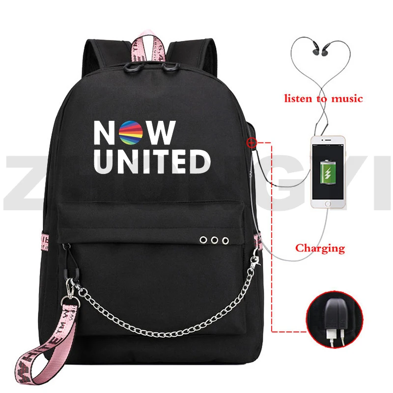 

2022 Now United USB Charging Backpacks Anti Theft Backpack Women Fashion Canvas UN Team Boys Merch Bookbag Mens Sport School Bag