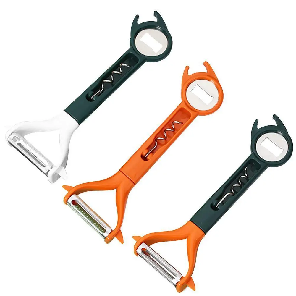 

Multifunctional 4-In-1 Steel Peeler Fruit Vegetable Peeler And Grater Wine Beer Bottles Corkscrew Kitchen Bar Tool