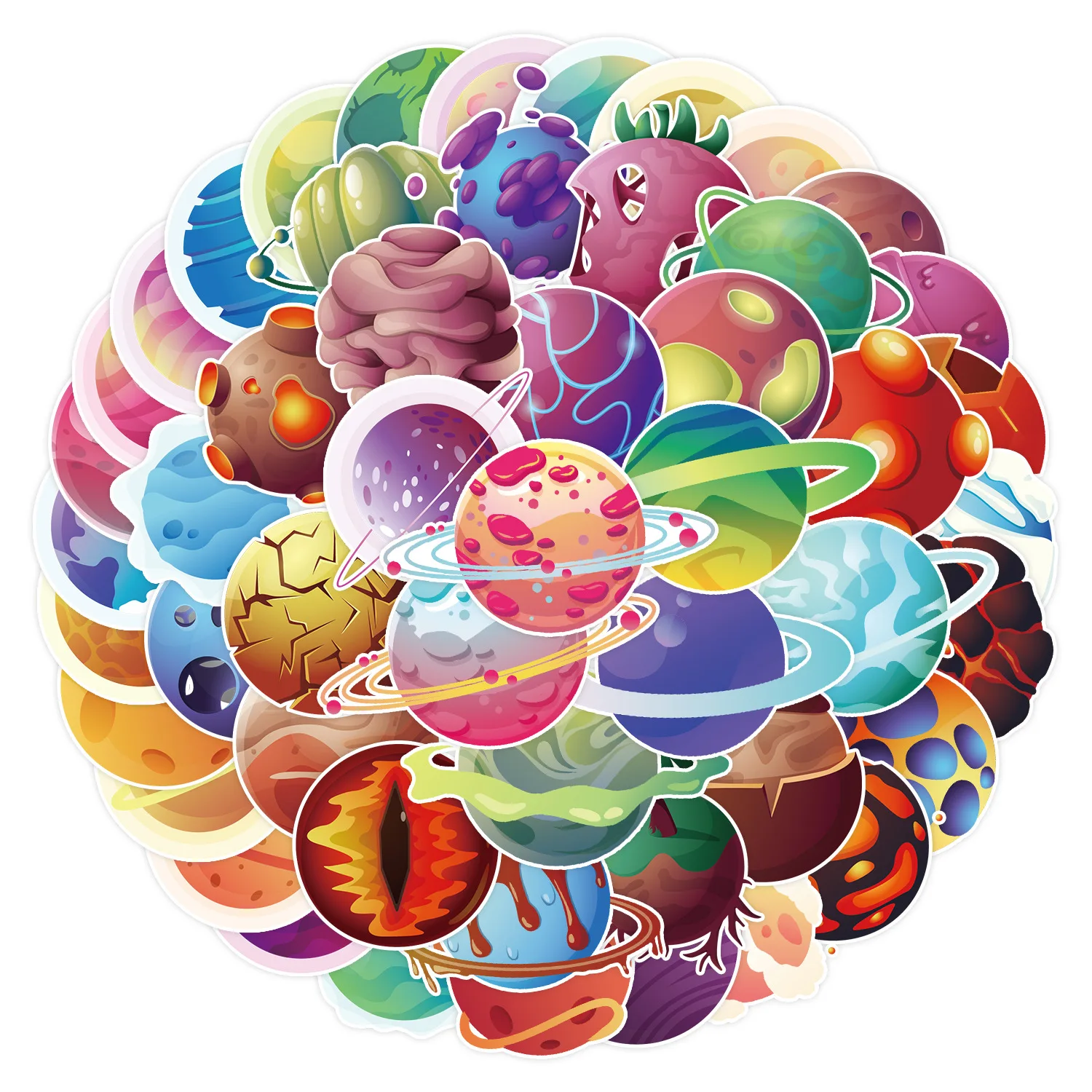 

10/30/50PCS New Trend Color Cartoon Planet Graffiti Helmet Water Cup DIY Waterproof PVC Children'S Toys Reward Stickers Wholesal