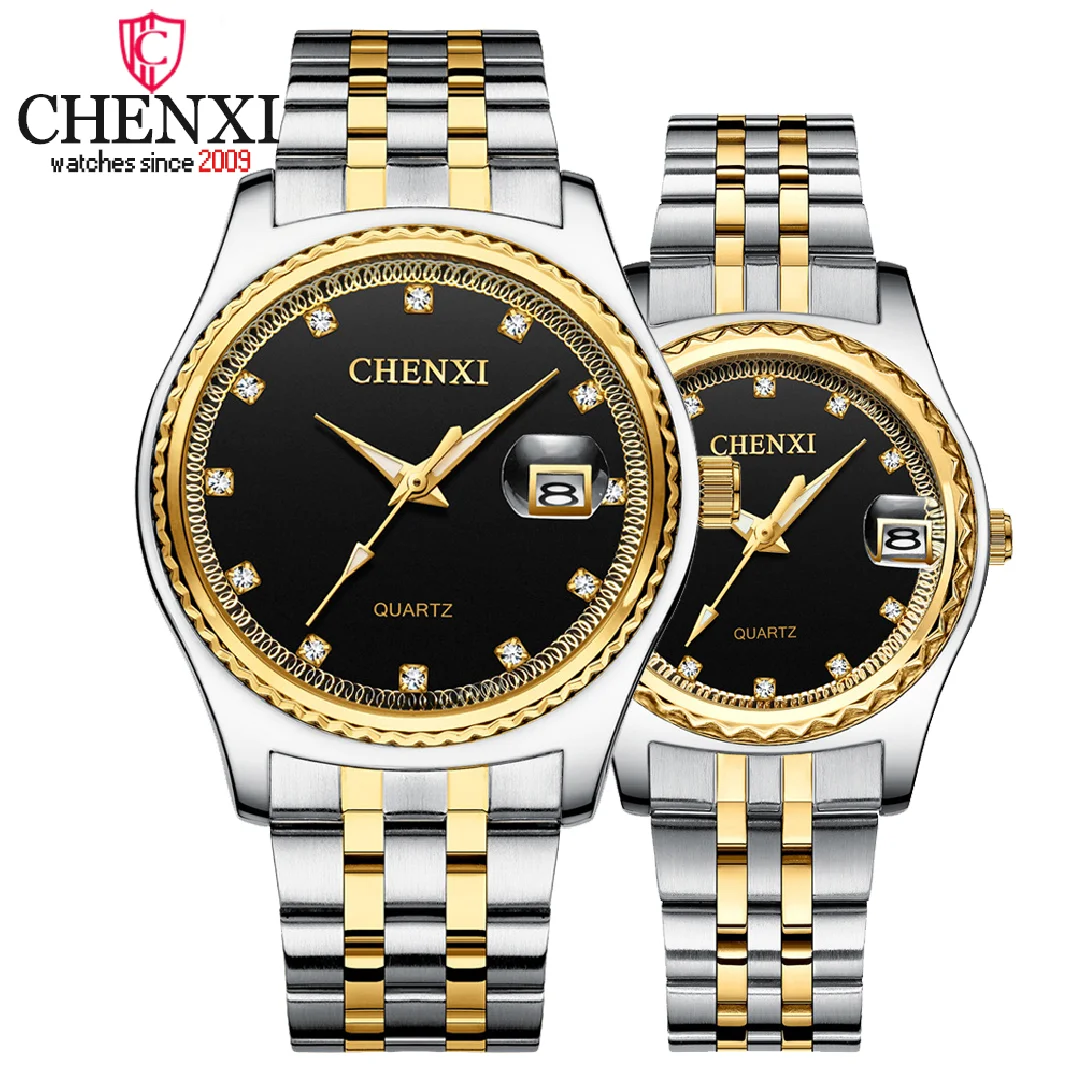 Роскошные Брендовые мужские и женские часы CHENXI, полностью Стальные кварцевые часы, часы для пар, водонепроницаемые наручные часы для влюбленных