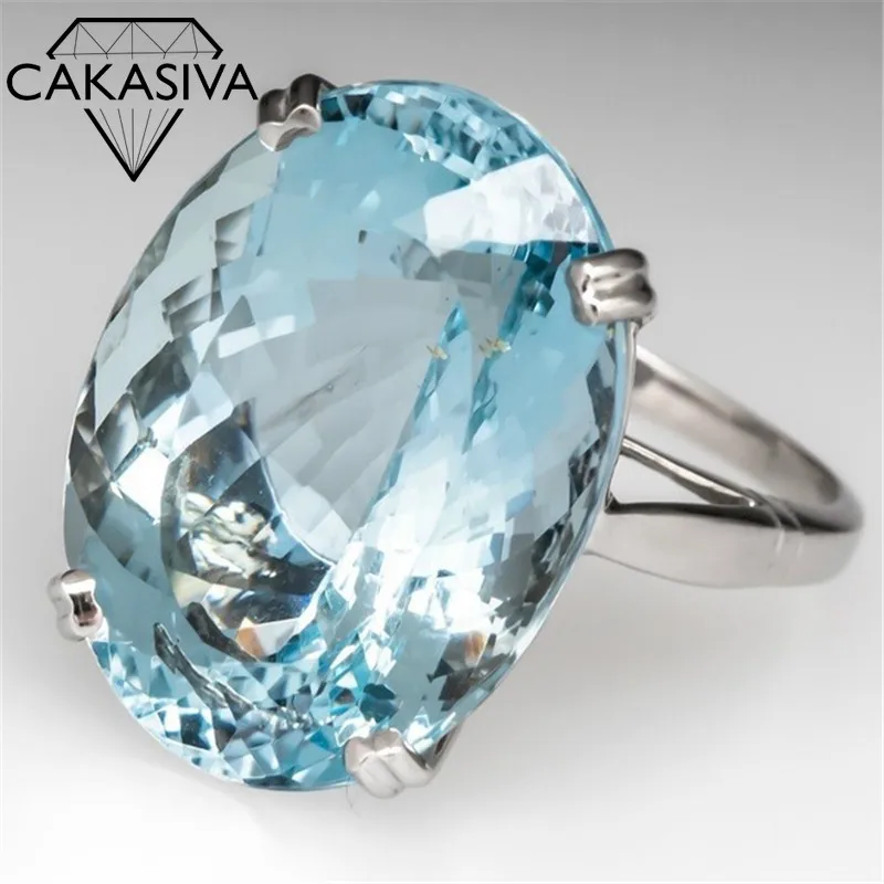 Купи Women's 925 Silver Ring Engaged Marriage Goose Egg Diamond Ring Inlaid Sea Blue Topaz Ring Jewelry Silver Jewelry Wholesale за 239 рублей в магазине AliExpress