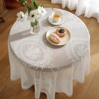 french white embroidered tablecloth lace rectangular european flower coffee home living room table cloth wedding romantic decor