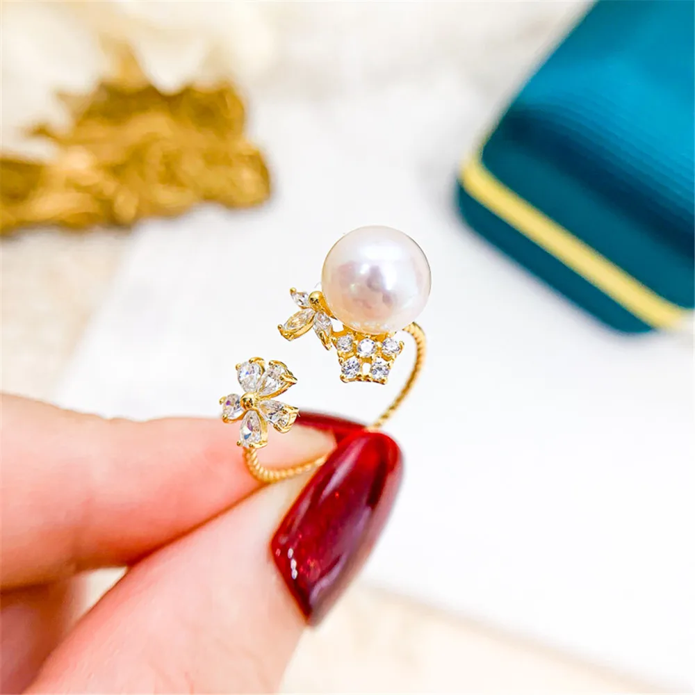 

DIY Pearl Accessories S925 Sterling silver jewelry Fashion pearl ring empty holder can be adjusted with 7-9mm round beads