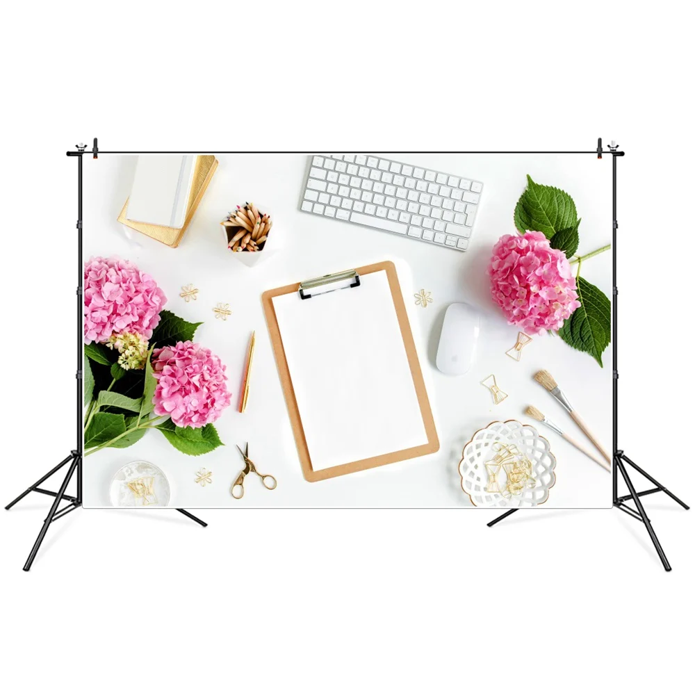 

Flowers Keyboard Notepad Pen Table Scenery Photography Backgrounds Photozone Photocall Photographic Backdrops For Photo Studio