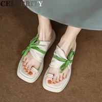 mr co soft leather platform pullover slippers for women summer wear fashion thick bow slippers slippers fairy wind flip flops