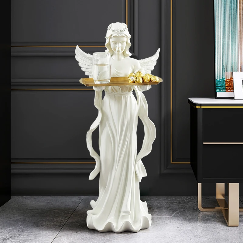 

Resin art angel statue decoration creative home large floor fairy sculpture tray bracket European girl crafts decoration gift