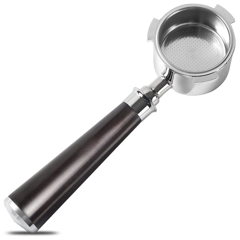 

51Mm Portafilter 3 Ears, Stainless Steel,51Mm Bottomless Portafilter With Wood Handle And Filter Basket
