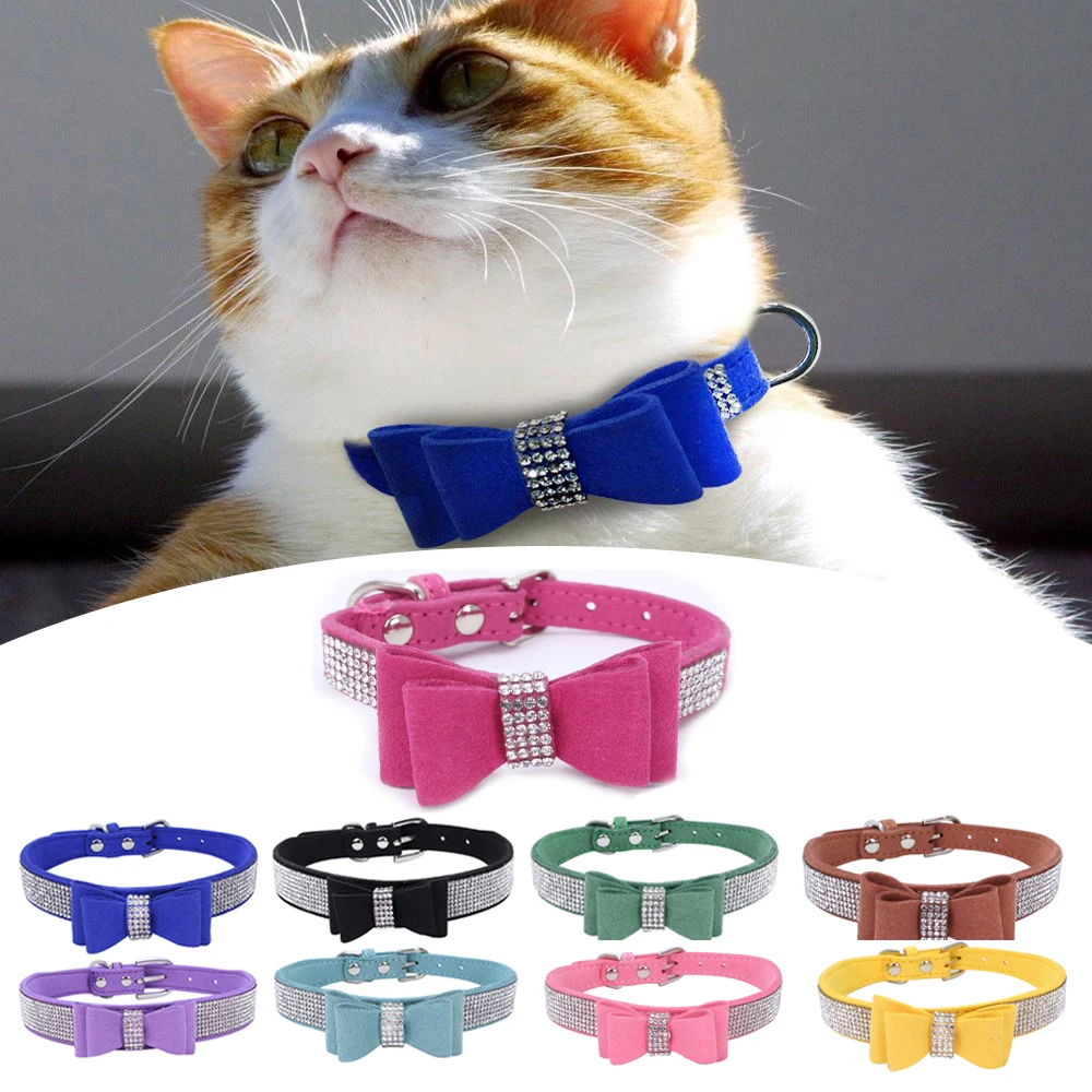 

Bling Dog Collar Crystal Pet Rhinestones Bow Knot Cat Collar Bling Soft Cute Tie Collar PU Leather Pet Collar Pet Dog Supplies