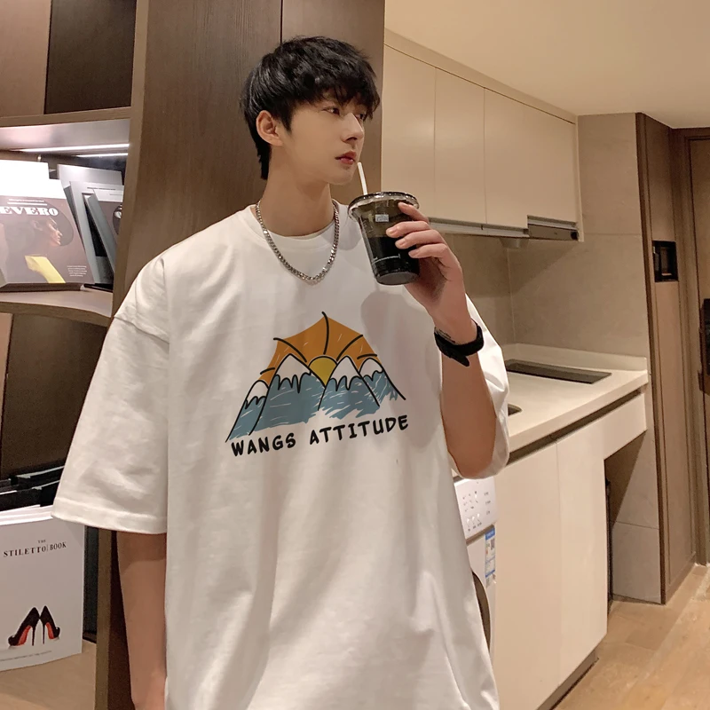 

Men's Cotton T-shirt White Mens Summer Snow Mountain Tshirts Male Oversized Tee Shirts 5XL Casual T Shirt for Man Streetwear