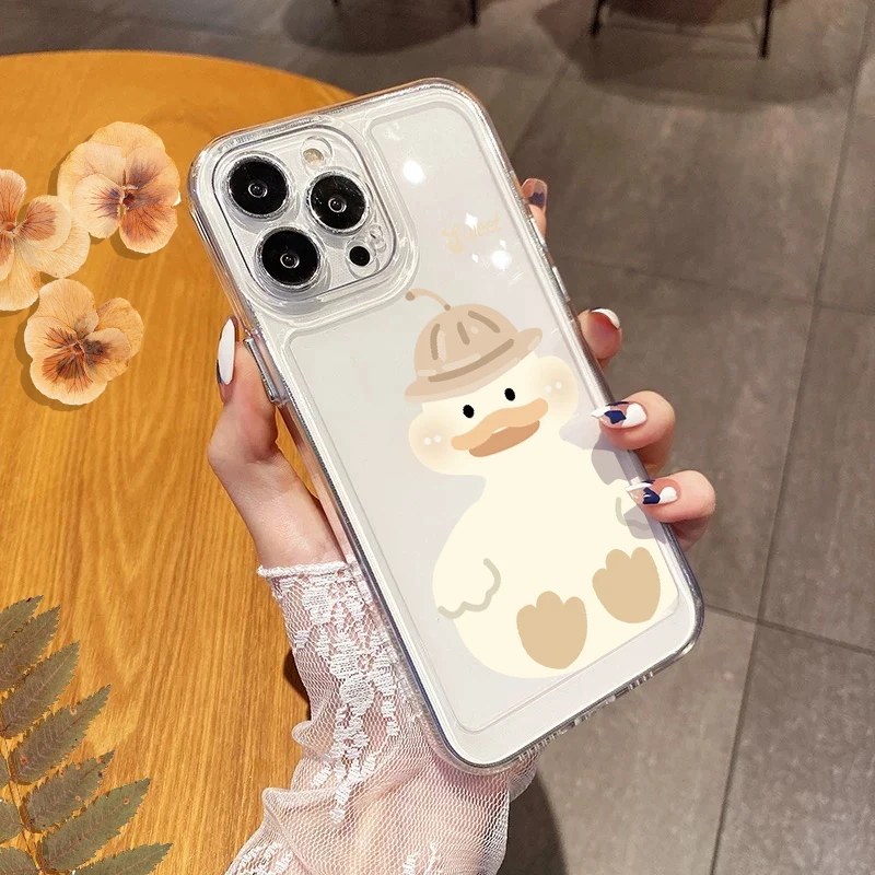 

Phone Case For Iphone 13 Mini Xr X Xs Max 14 11 12 Pro Max 7 8 Plus Cute Cartoon Duck Transparent Silicone Protection Back Cover