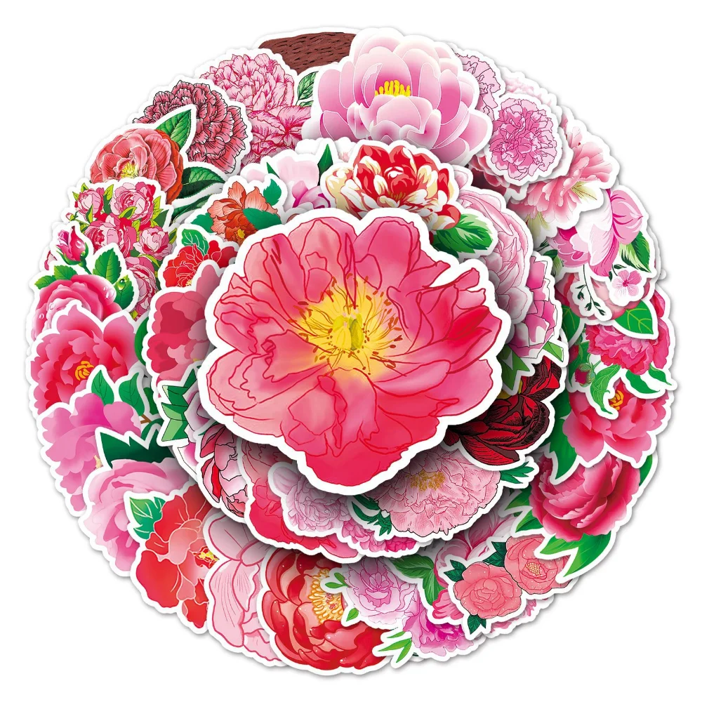 

10/50Pcs Pink Peony Flower Stickers Diy Decoration Adhesive Paper Romantic Flowers Shaped Stickers for Scrapbook Notebooks Car