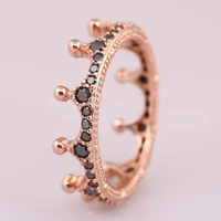 authentic 925 sterling silver rose gold enchanted crown black crystal rings for women wedding party europe pandora jewelry