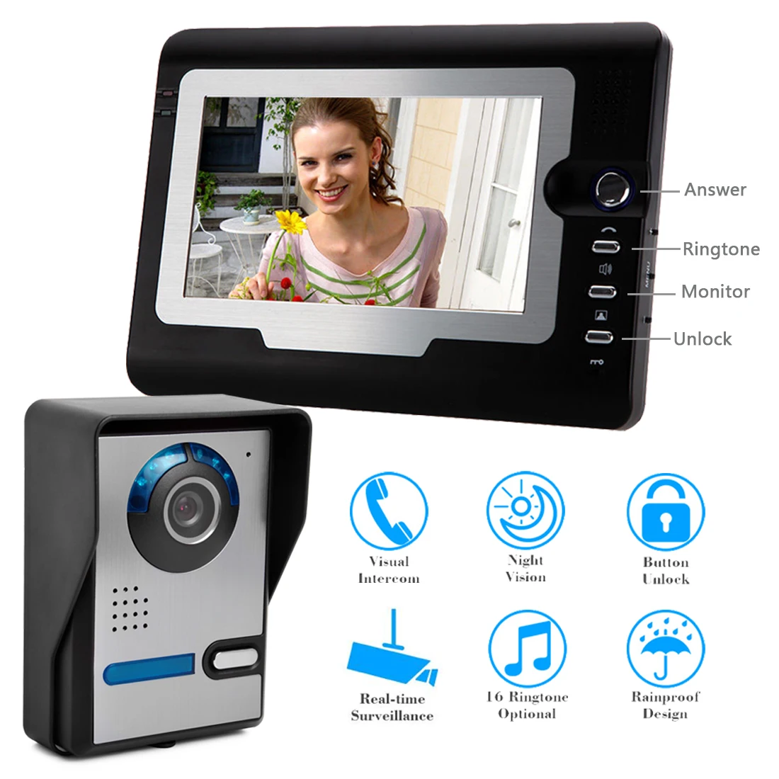 Video Door Intercom 7''Inch Wired Video Door Phone Visual Video Intercom System Doorbell Monitor Camera Kit For Home Security