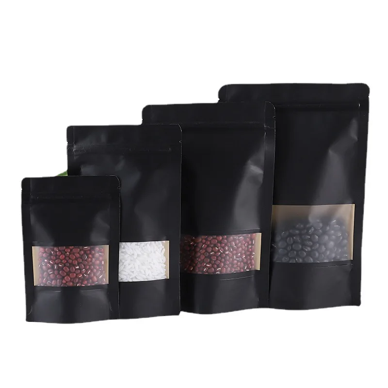 

1000Pcs/Lot Stand up Black Paper Frosted Window Ziplock Bag Resealable Snack Biscuit Coffee Gifts Heat Sealing Packaging Pouches